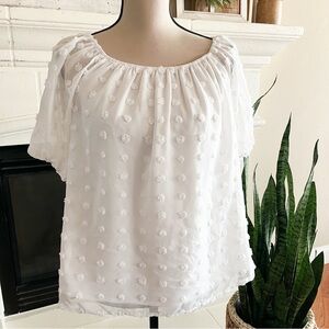 B Swiss Dot Puff Sleeve Coquette Ivory- White  Blouse size M